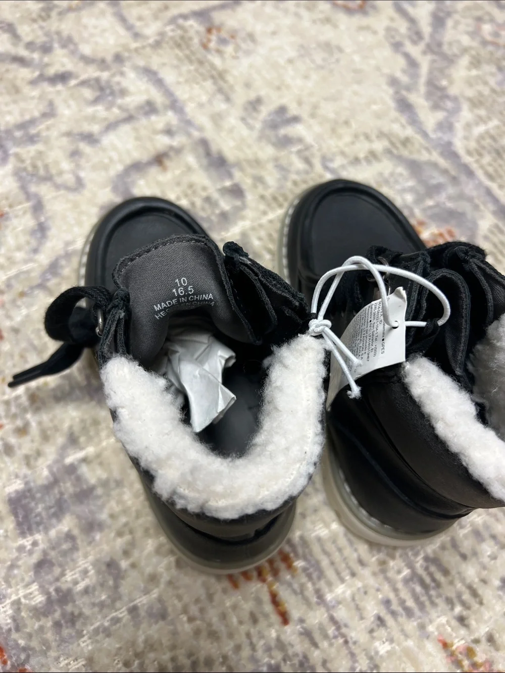 Old Navy Black & White Faux-Fur Lace-Up Kids Boots